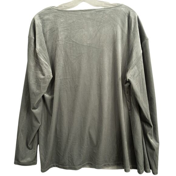 Ann Taylor Crushed Velvet Top Wmn's Sz XL Silver Draped Neck Long sleeve popover - Picture 3 of 10